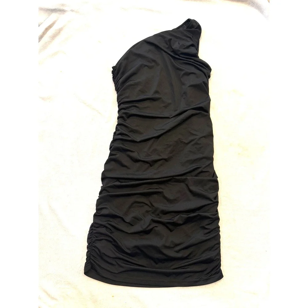 Pretty Garden  Black One Shoulder Ruched Bodycon Mini Dress Cocktail Party Dress